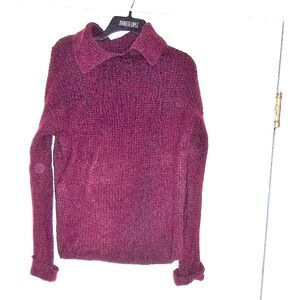 Free People Dark Purple  Waffle Design Size Medium Wool Sweater